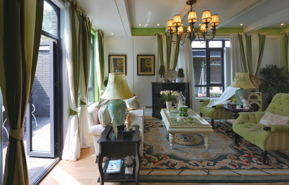 万亚广场客厅田园风格效果图复式162平方台州装修